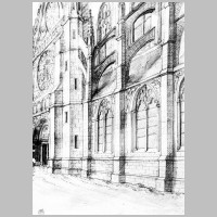 Saint-Denis, Dessin pignon du croisillon nord et deux travees de la ne, illustration Emmanuelli.jpg